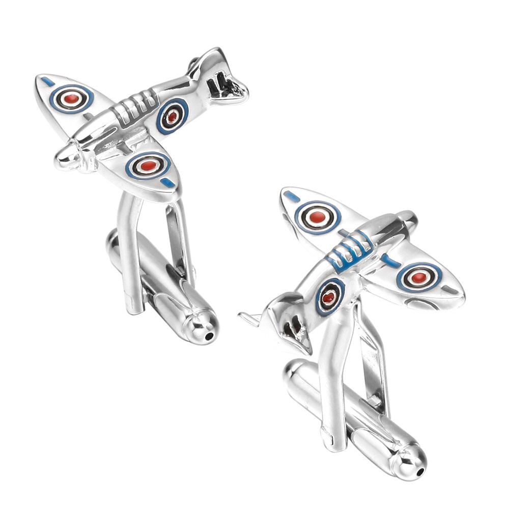 Silver Spitfire Military Airplane WWII Cufflinks - Picture 4 of 16